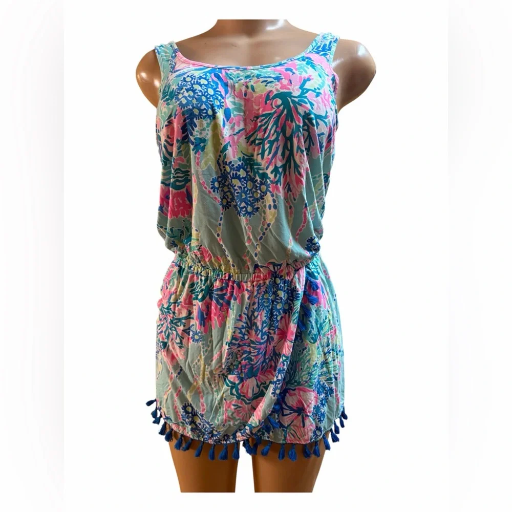 Lilly Pulitzer Jarrett Sleeveless Romper Dress Jumpsuit Tassels - Picture 2 of 5